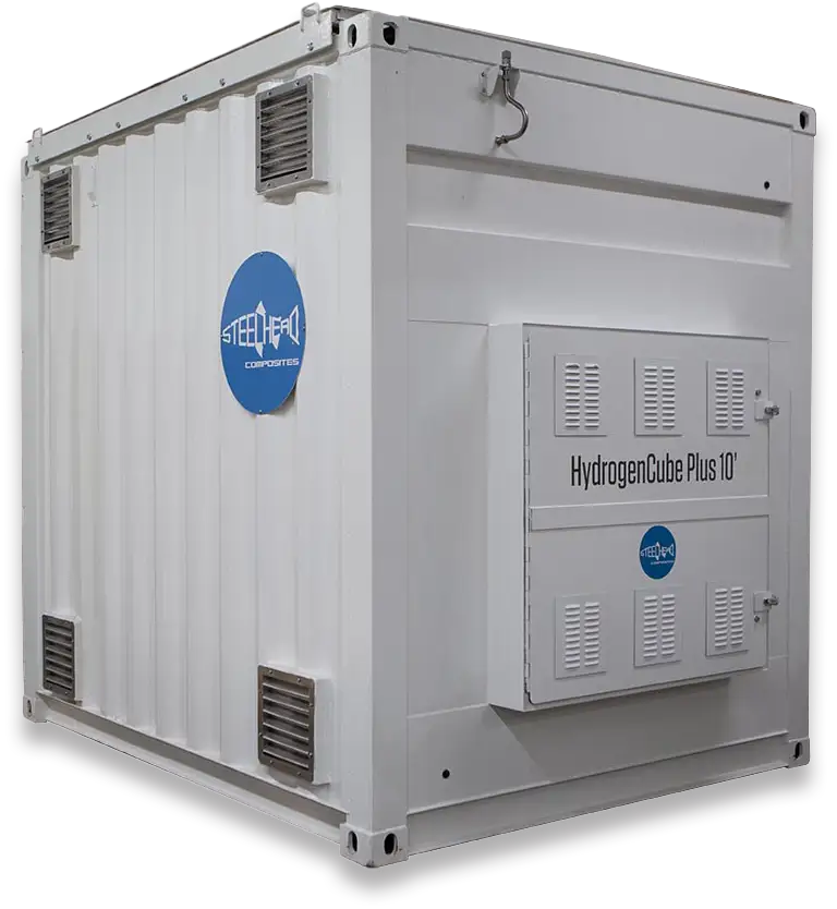 Steelhead Composites HydrogenCube Plus 10-foot container, designed for modular hydrogen storage and transport with integrated ventilation and secure enclosure.